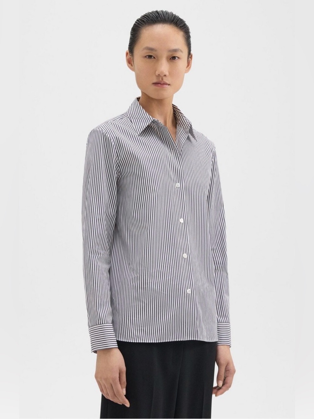 Theory Straight Shirt in Cotton Button up Shirt Striped quiet Luxury minimalist